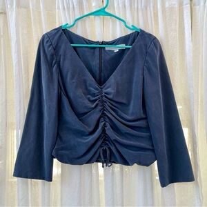 100% Silk Carolina Herrera Blue Ruched Crop Top